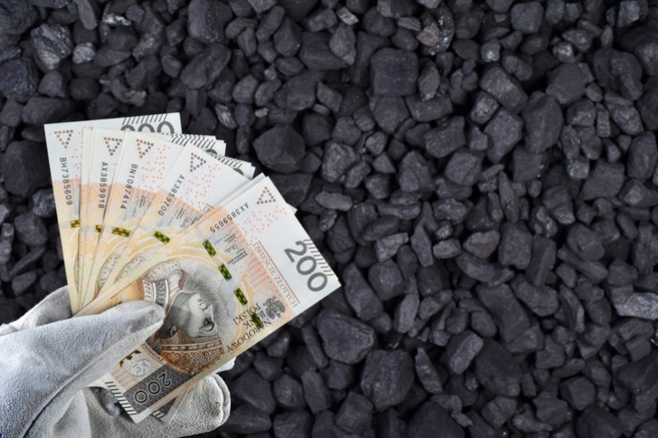 polska waluta na tle węgla